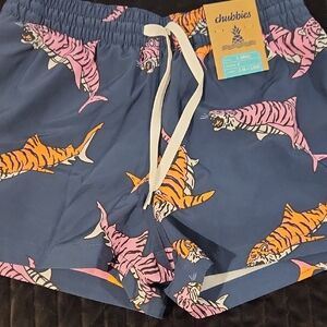 Chubbies Blue Swim Trunks with Shark Pattern